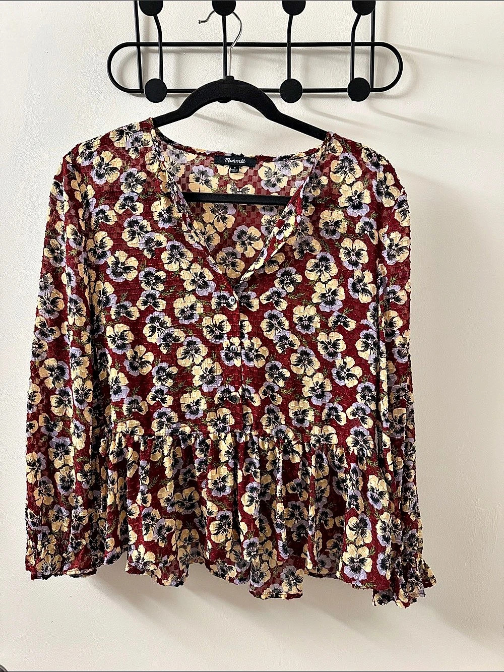 Madewell Floral Peplum Blouse in Red & Multicolor Size Medium